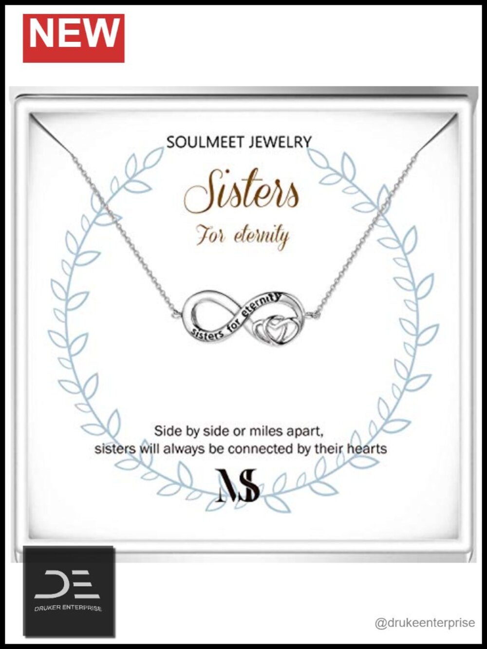 Sterling Silver Infinity Sisters Necklace 20in Adjustable Pendant
